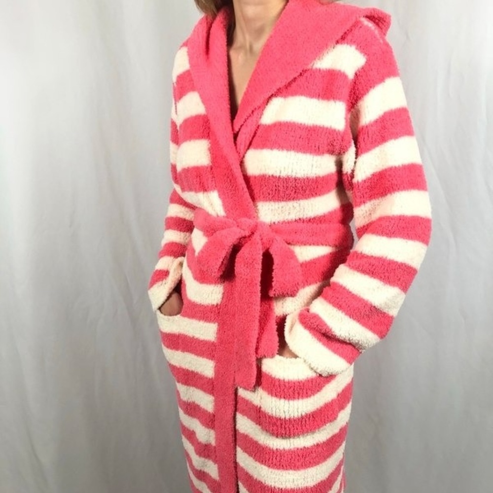Casual Moments Fuzzy Pink and White Robe